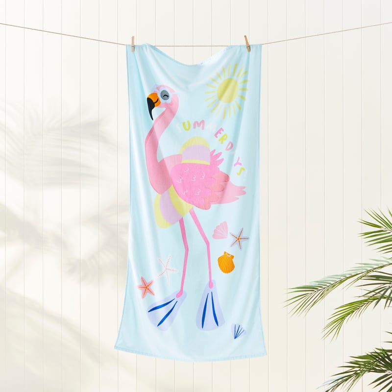 Kids Flamingo Swim Printed Beach Towel