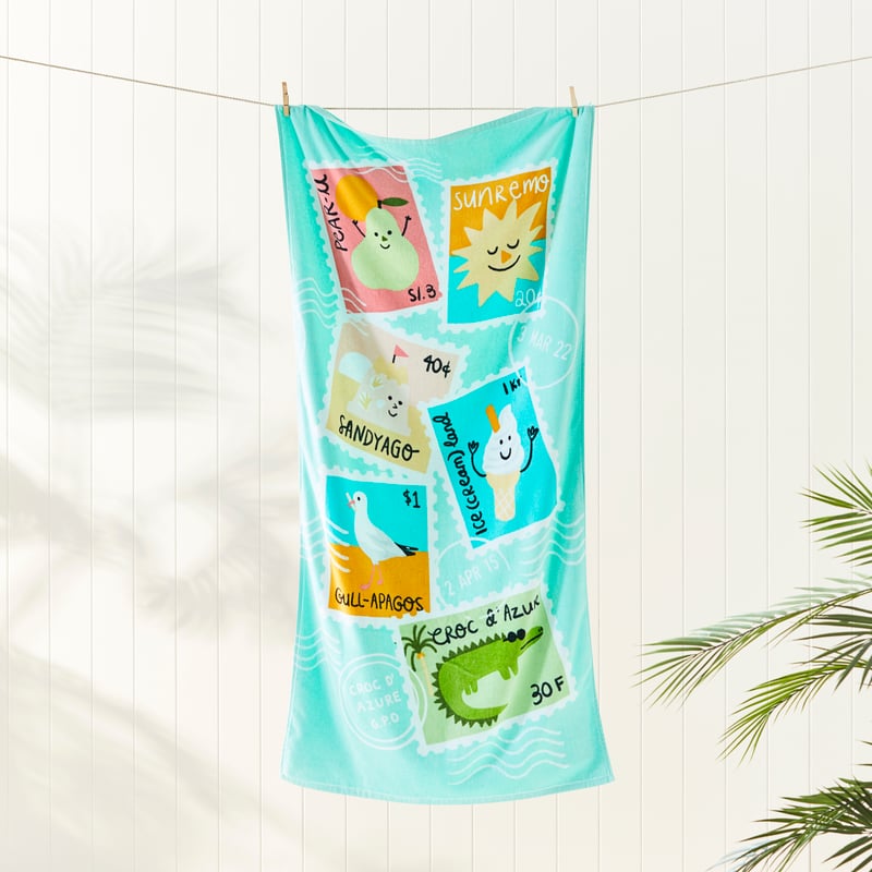 Kids Summer Holiday Stamps Printed Beach Towel