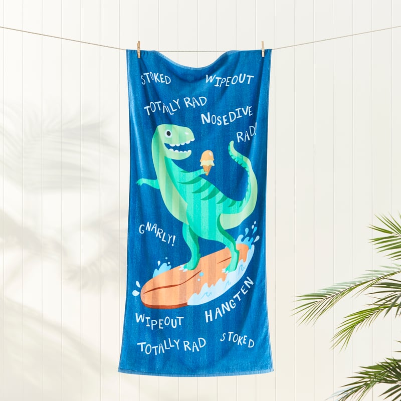 Kids Surfing T-Rex Beach Printed Towel