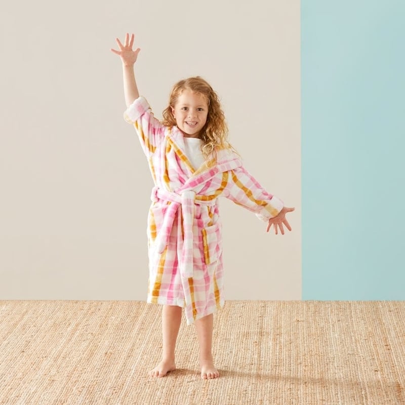 Ultra Soft Pink & Mustard Gingham Kids Bath Robe