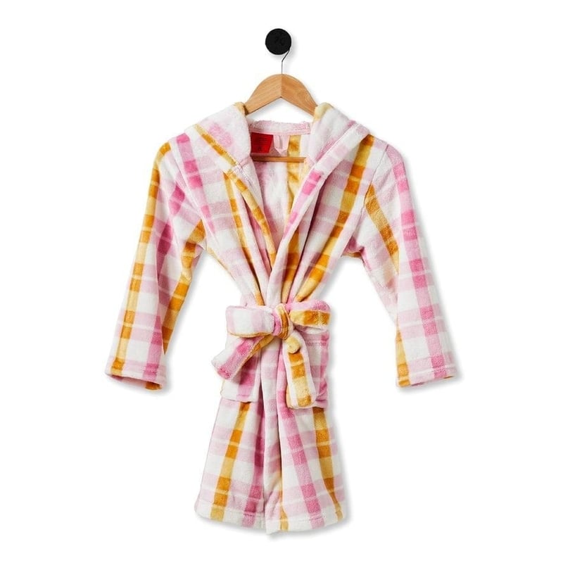 Ultra Soft Pink & Mustard Gingham Kids Bath Robe