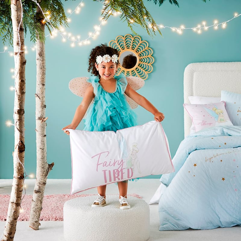 Tinkerbell Fairy Tired Pink Text Pillowcase