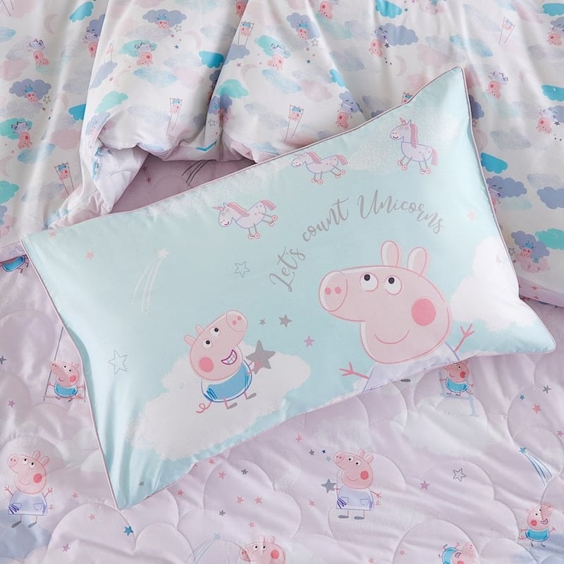 Peppa Pig Let's Count Unicorns Mint Text Pillowcase