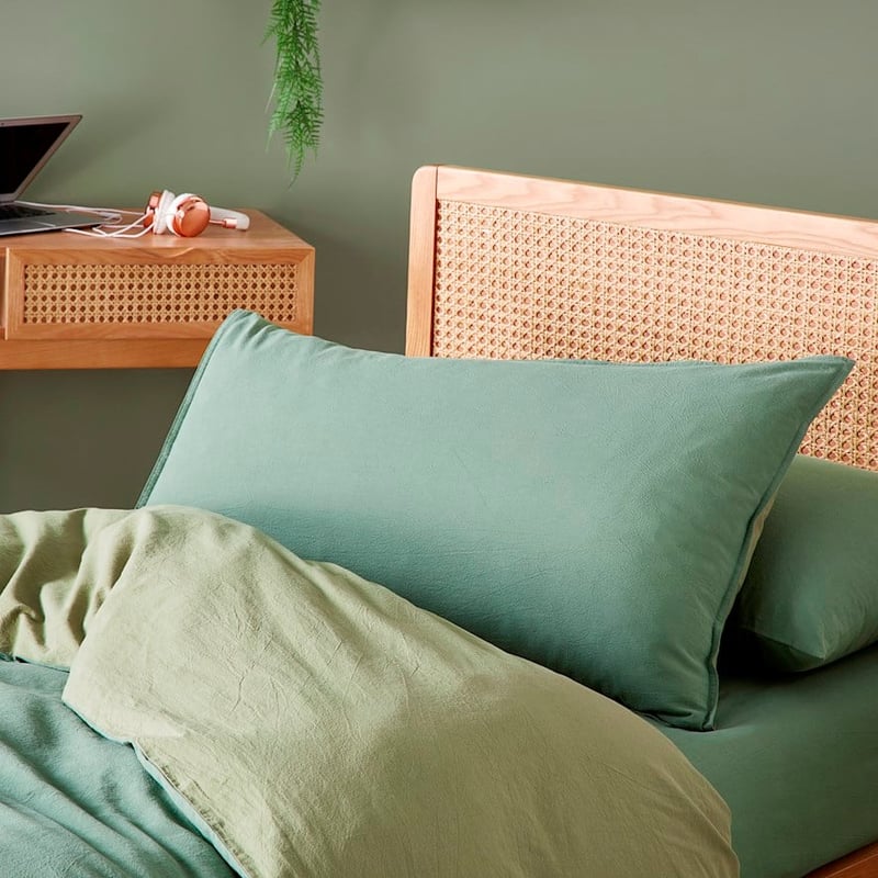 Stonewashed Cotton Forest Green Quilt Cover Set