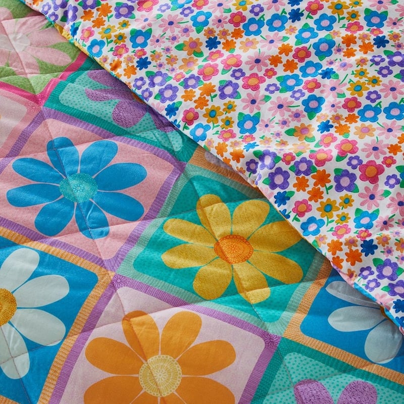 Retro Daisy Multi Quilted Quilt Cover Set