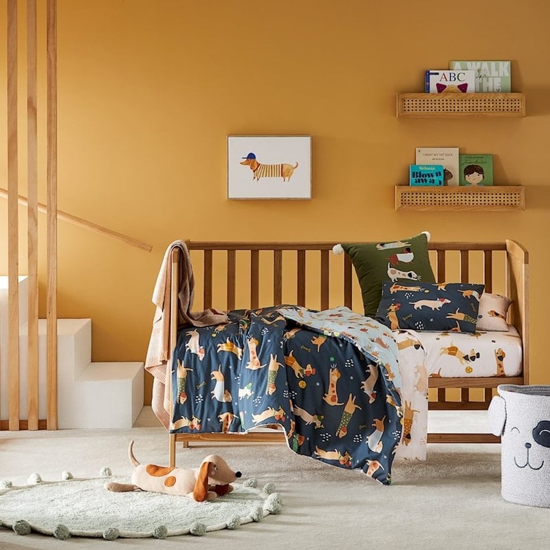Playful Puppies Navy Quilt Cover Set