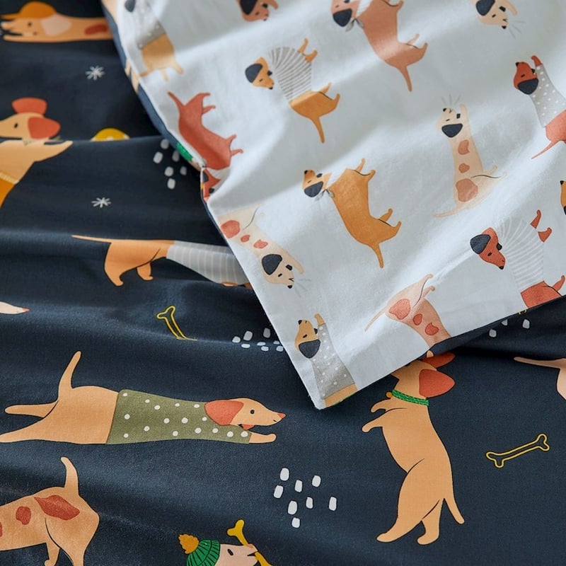 Playful Puppies Navy Quilt Cover Set