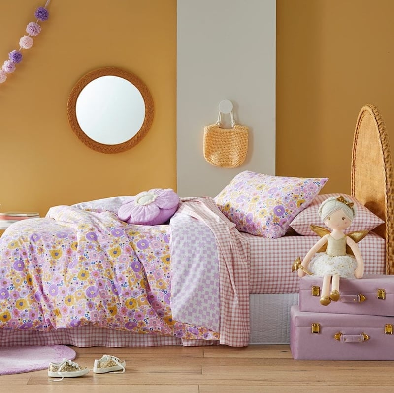 Ruby Retro Lilac Floral Stonewashed Quilt Cover Set