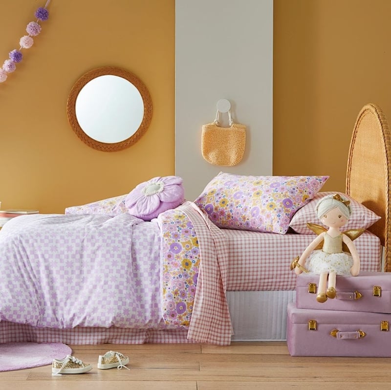 Ruby Retro Lilac Floral Stonewashed Quilt Cover Set