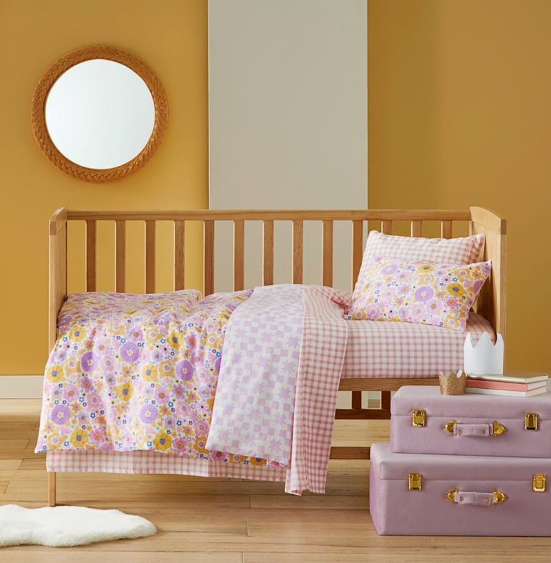 Ruby Retro Lilac Floral Stonewashed Quilt Cover Set
