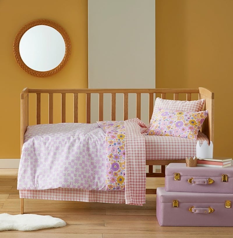 Ruby Retro Lilac Floral Stonewashed Quilt Cover Set