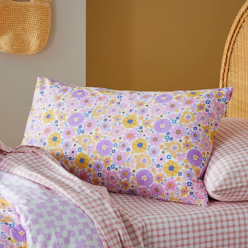 Ruby Retro Lilac Floral Stonewashed Quilt Cover Set