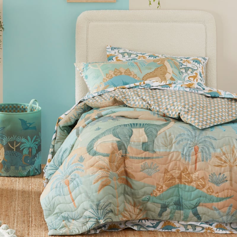 Land of Dinosaurs Sage Quilted Quilt Cover Set