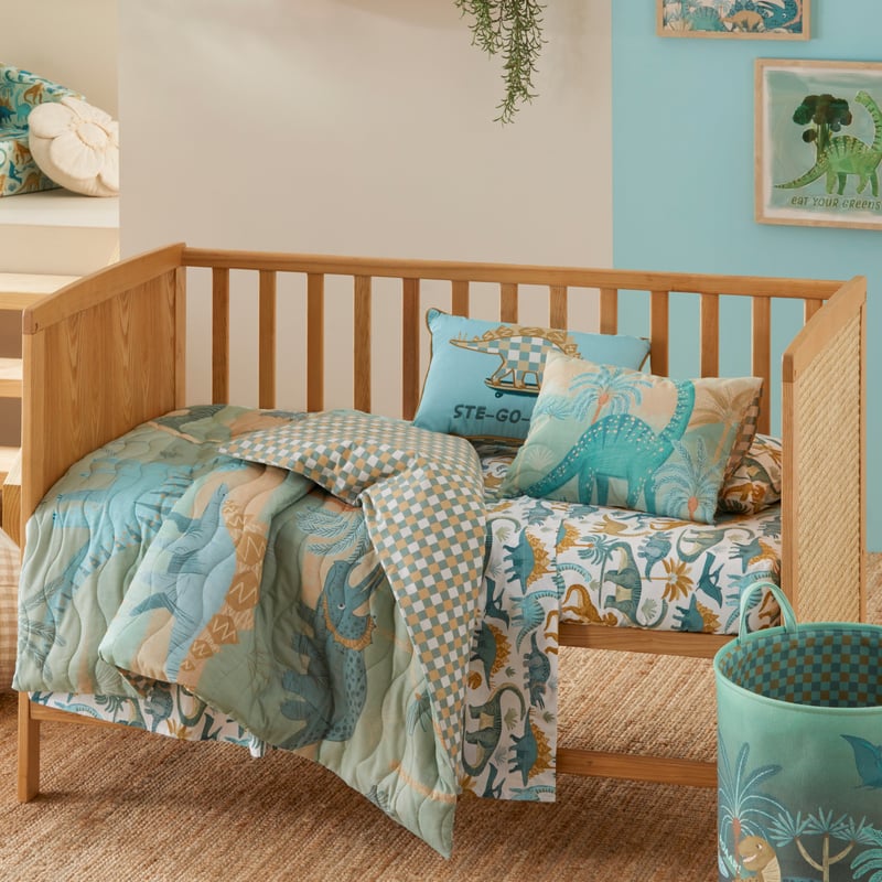 Land of Dinosaurs Sage Quilted Quilt Cover Set