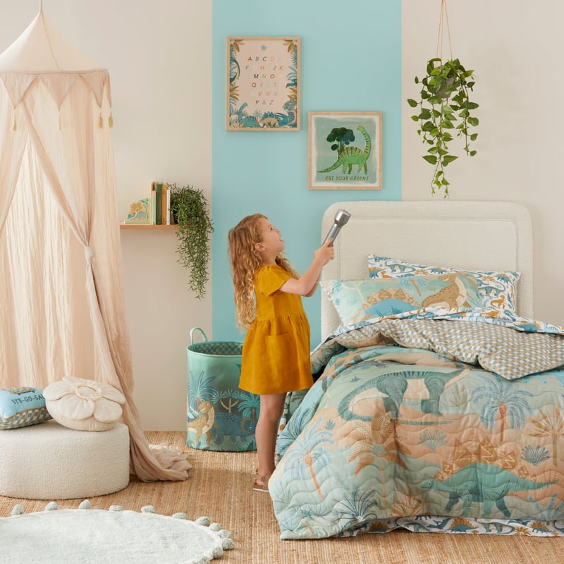 Land of Dinosaurs Sage Quilted Quilt Cover Set