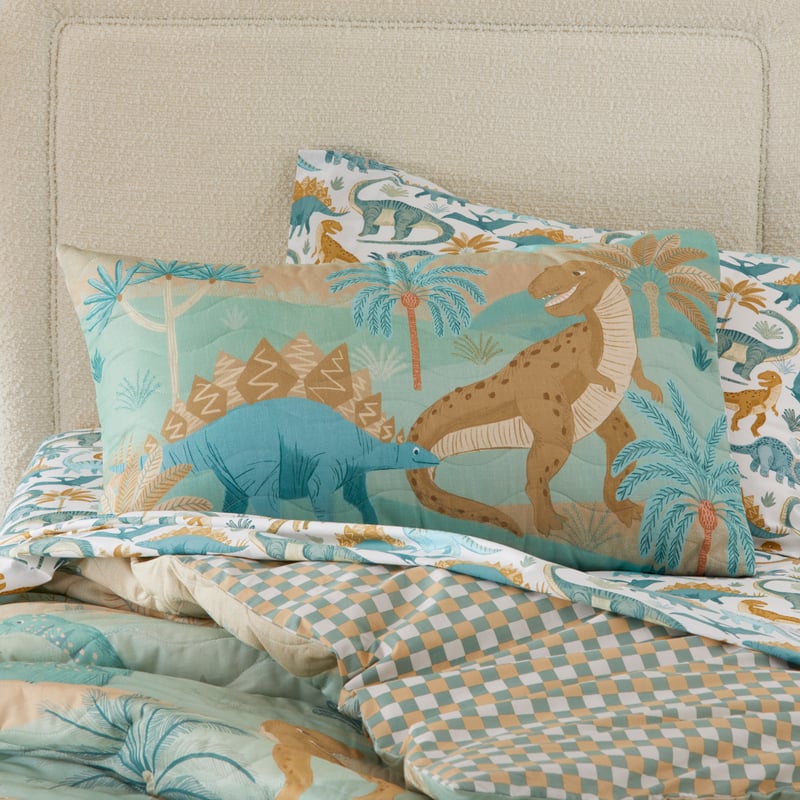 Land of Dinosaurs Sage Quilted Quilt Cover Set