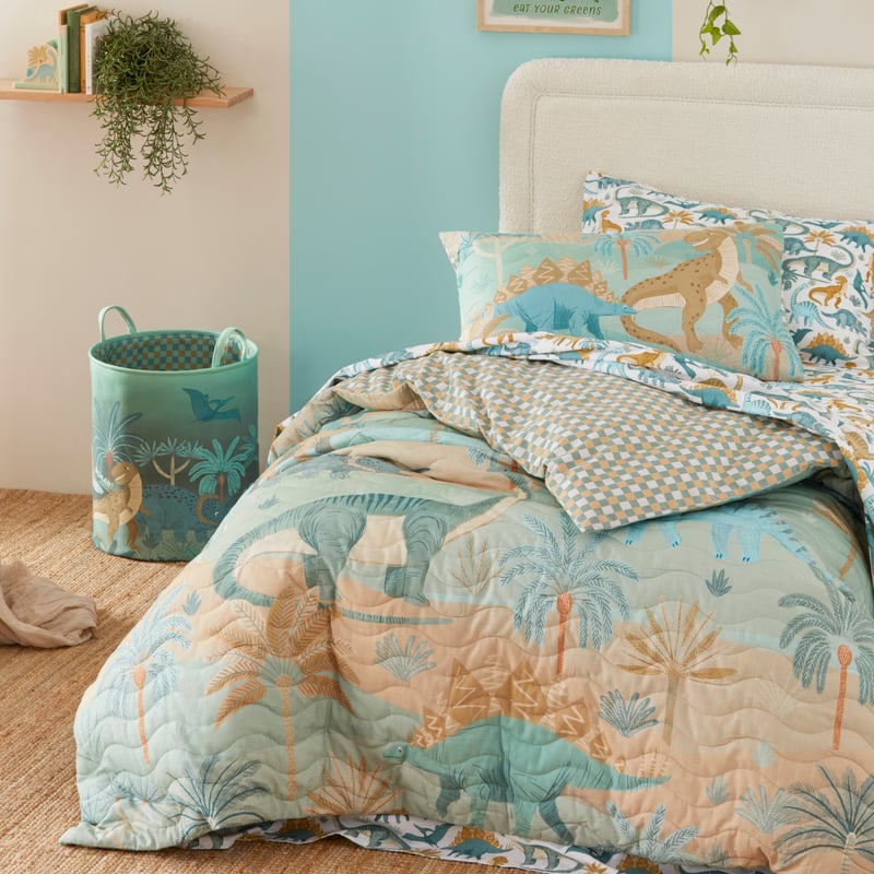 Land of Dinosaurs Sage Quilted Quilt Cover Set