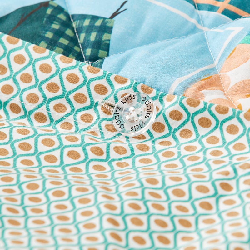 Adventure Awaits Patchwork Blue Green Quilted Quilt Cover Set