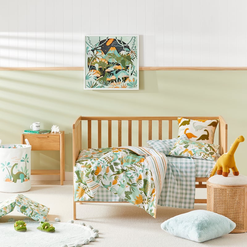 Stonewashed Dino Safari Green Cot Quilt Cover Set