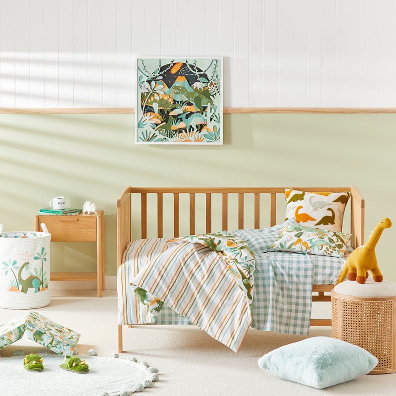 Stonewashed Dino Safari Green Cot Quilt Cover Set