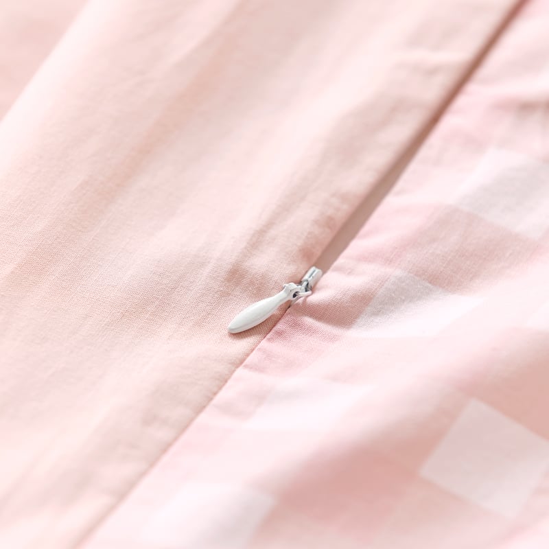 Stonewashed Cotton Gingham Pink Lemonade Cot Quilt Cover Set