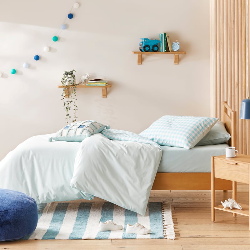 Stonewashed Cotton Gingham Seafoam Quilt Cover Set