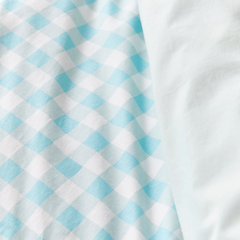 Stonewashed Cotton Gingham Seafoam Quilt Cover Set
