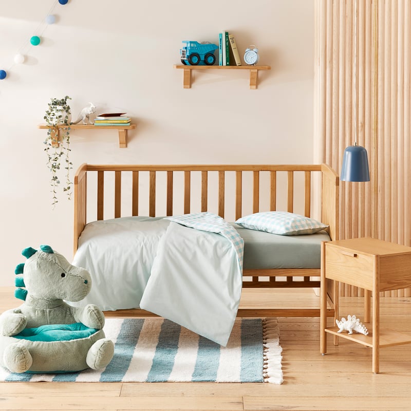 Stonewashed Cotton Gingham Seafoam Quilt Cover Set