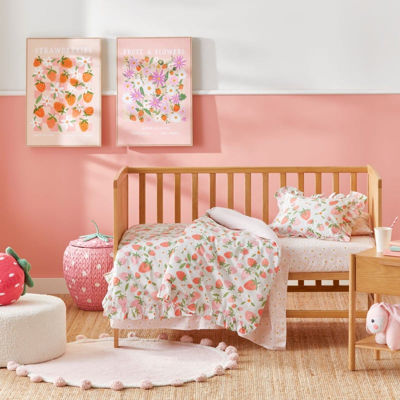 Strawberry Dreams Soft Sage Quilt Cover Set