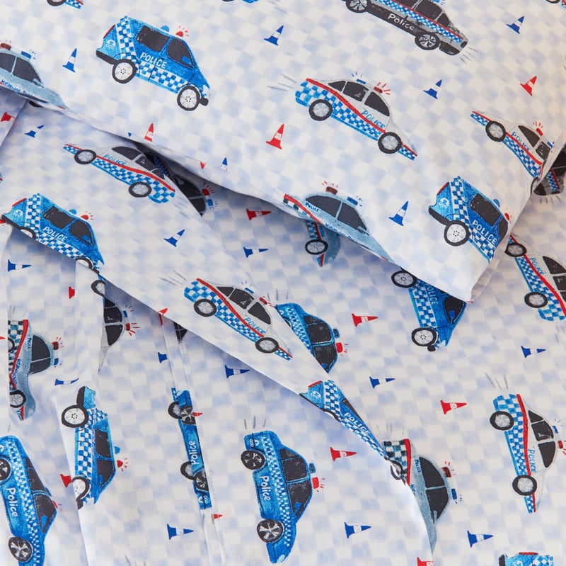 Lights and Sirens White Sheet Set