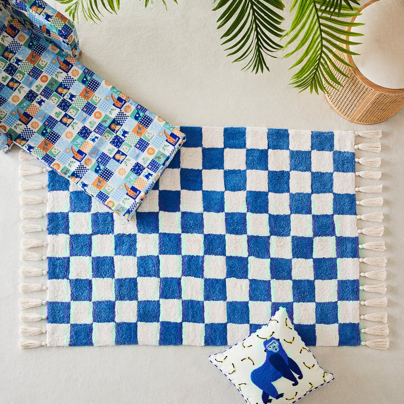 Blue Check Designer Rug