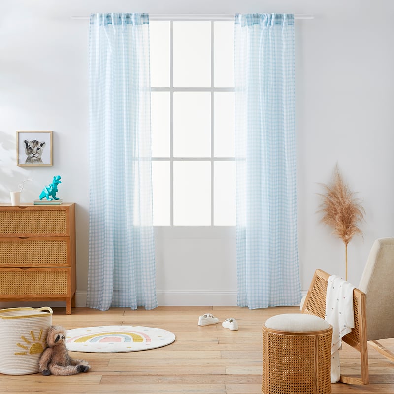 Gingham Sky Blue Curtains - Set of 2