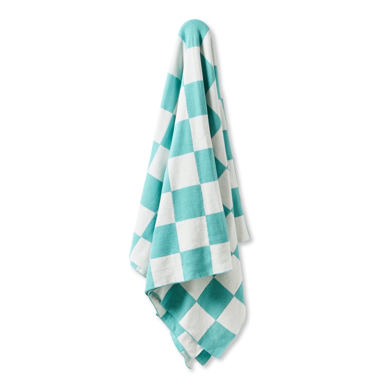 Knitted Aqua Checkerboard Throw