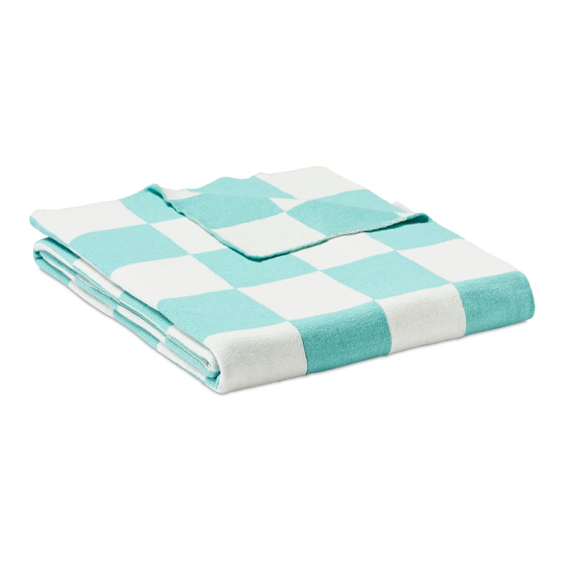 Knitted Aqua Checkerboard Throw