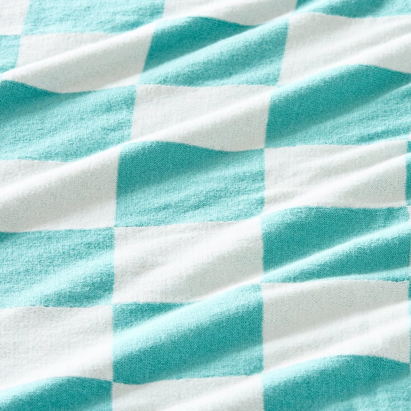 Knitted Aqua Checkerboard Throw