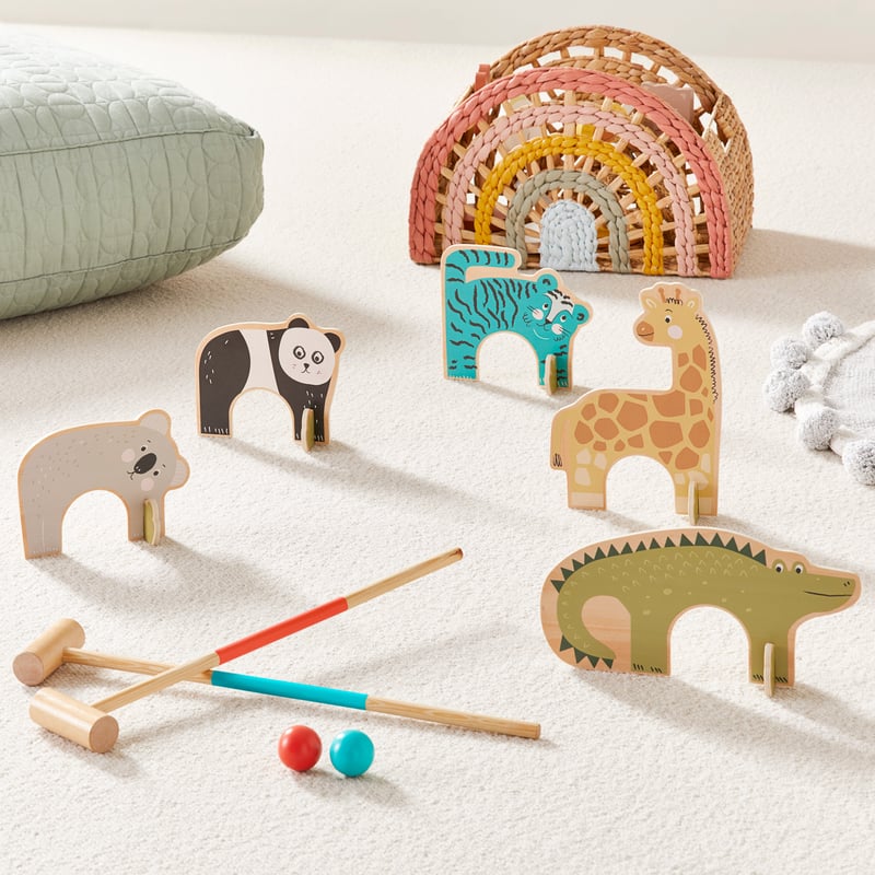 Kids Timber Play Collection Animal Croquet Set