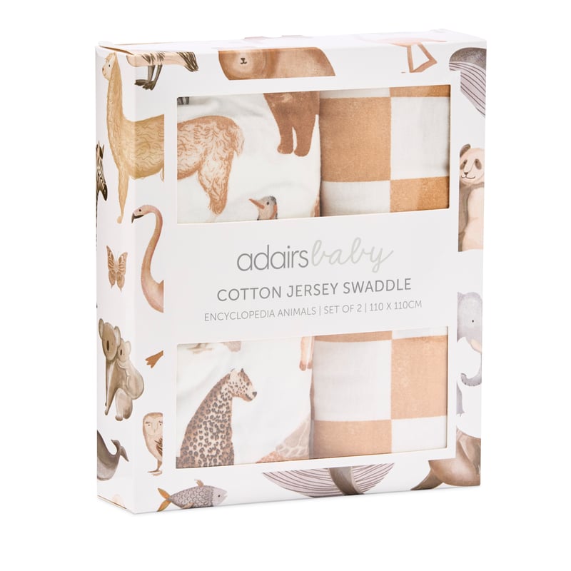 Encyclopedia Animals Neutrals Jersey Baby Swaddles 2pk