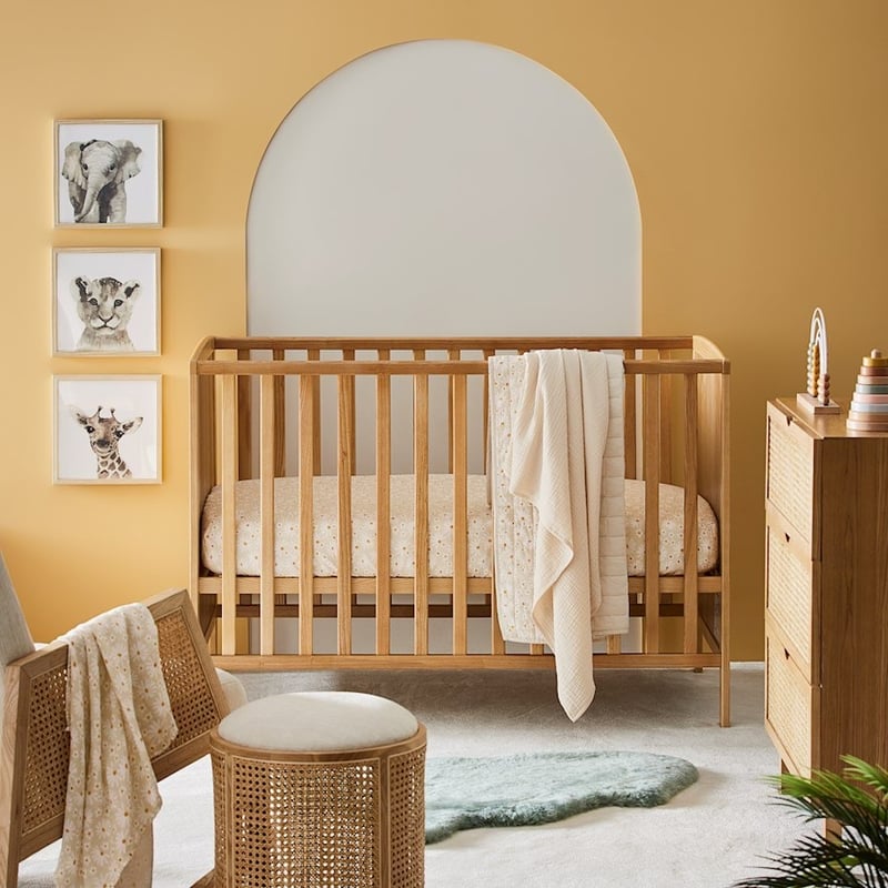 Stonewashed Cotton Sand Daisy Printed Baby Fitted Sheet 2pk