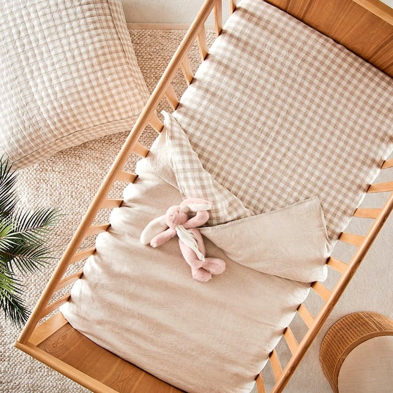 Vintage Washed Linen Linen Check  Fitted Sheet