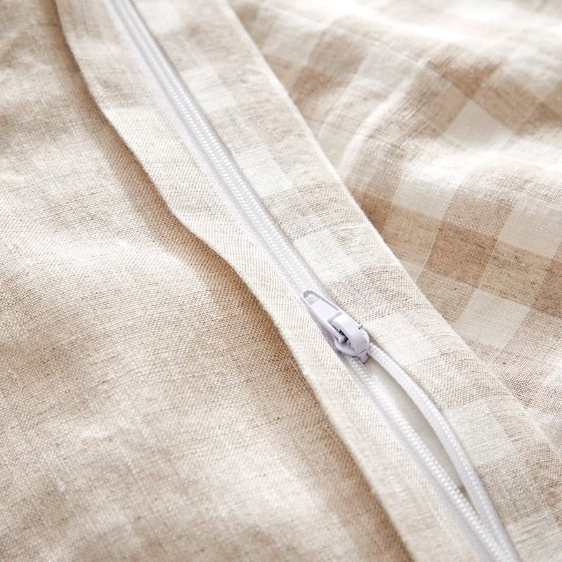 Vintage Washed Linen Check Cot Quilt Cover Set