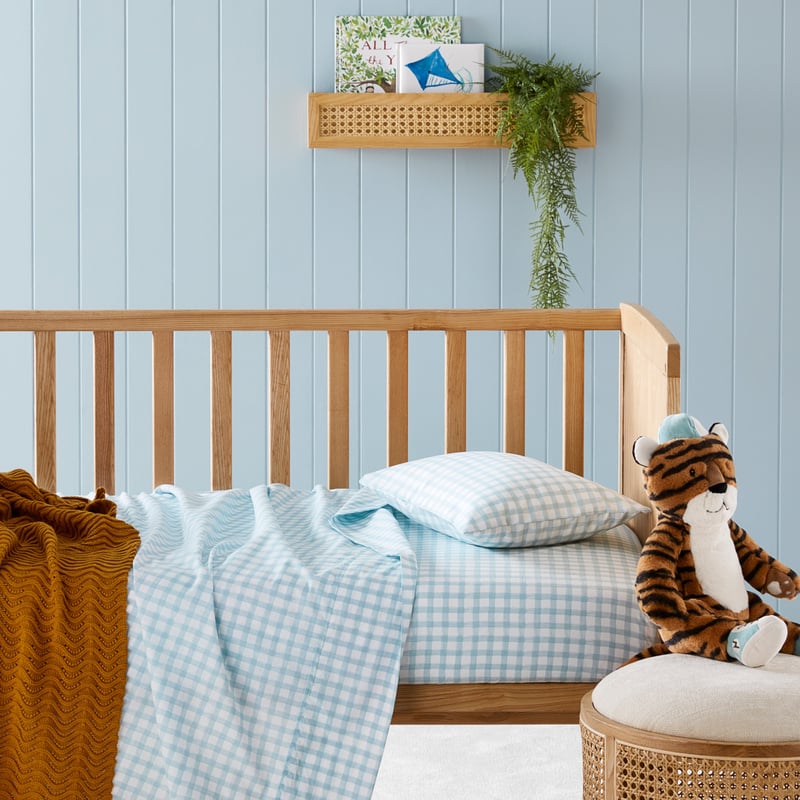 Gingham Sky Cot Sheet Set