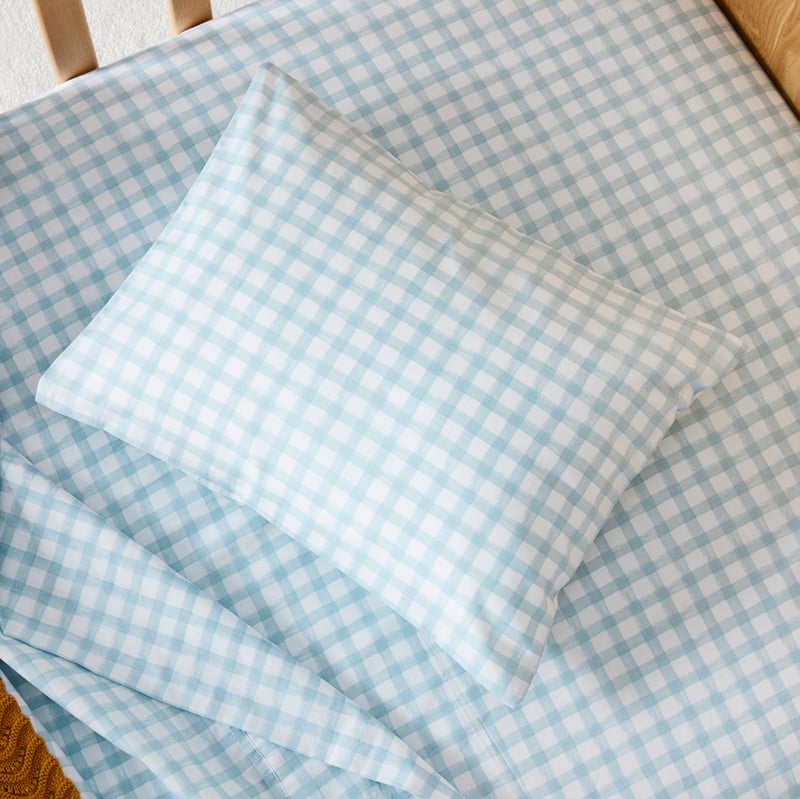 Gingham Sky Cot Sheet Set