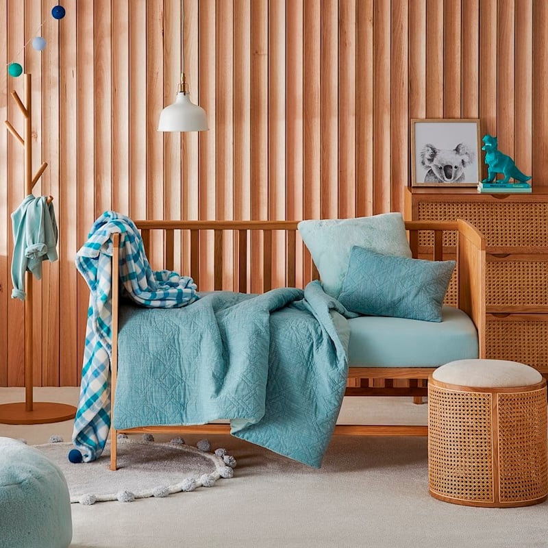 Huxley Green Chambray Quilted Cot Quilt Cover Set