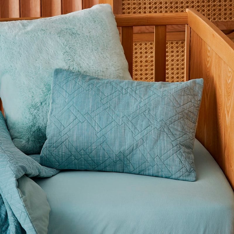 Huxley Green Chambray Quilted Cot Quilt Cover Set