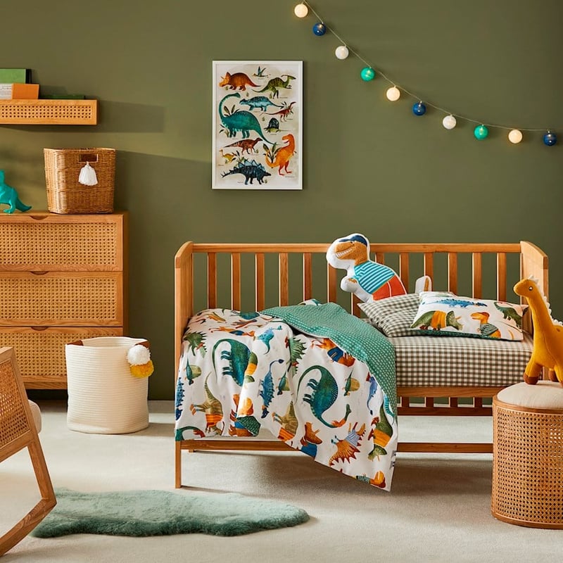 Dressed Up Dino White Cot Quilt Cover Set