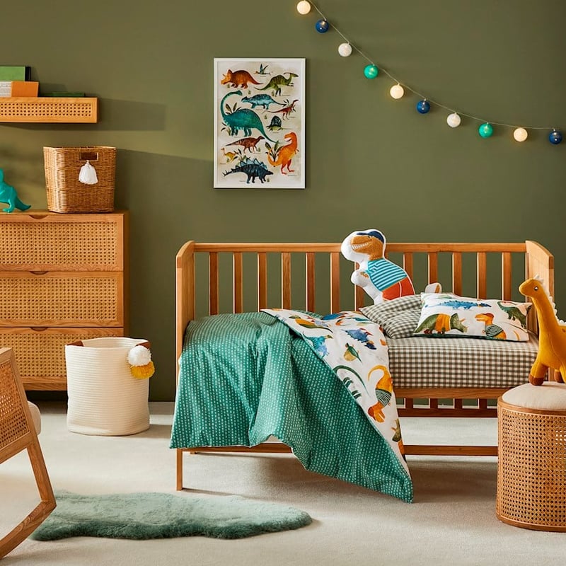 Dressed Up Dino White Cot Quilt Cover Set