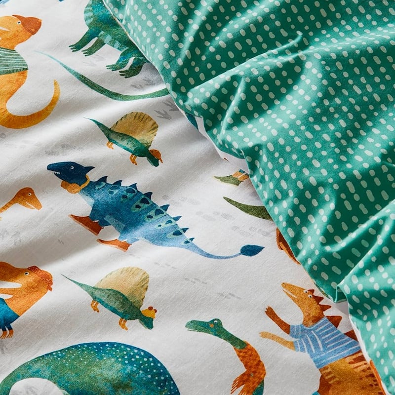 Dressed Up Dino White Cot Quilt Cover Set