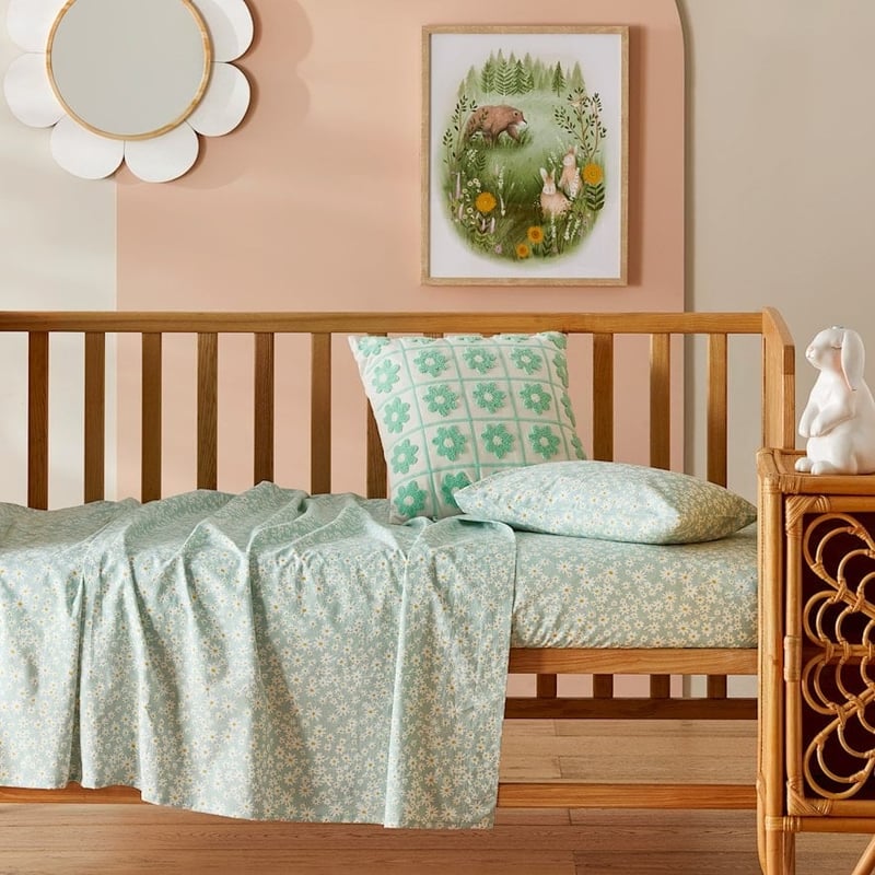 Wildflower Mint Cot Sheet Set