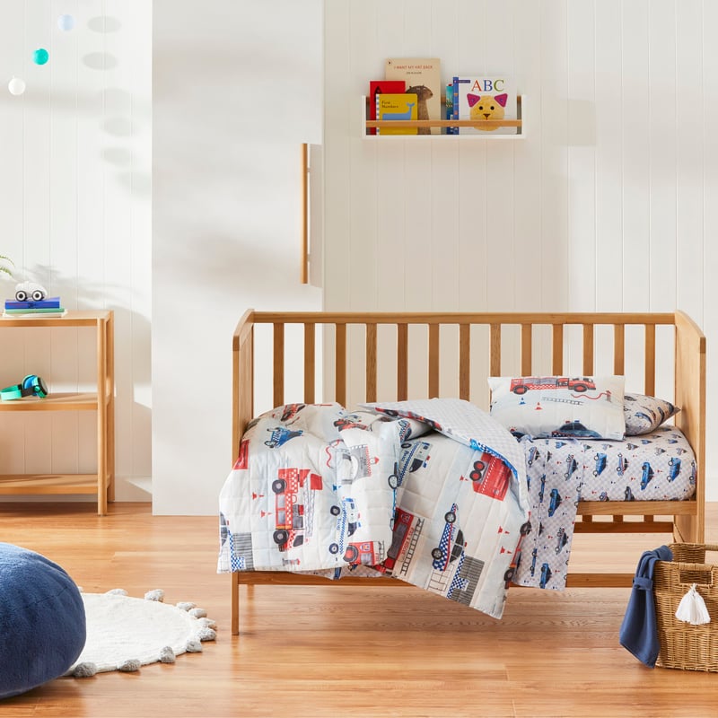 Lights and Sirens White Cot Quilt Cover Set