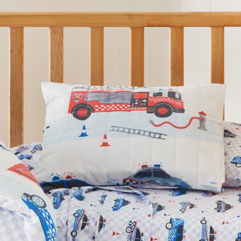 Lights and Sirens White Cot Quilt Cover Set